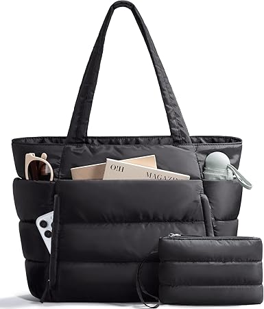Bagstellar puffer tote bag, quilted shoulder bag marketed for teachers and nurses