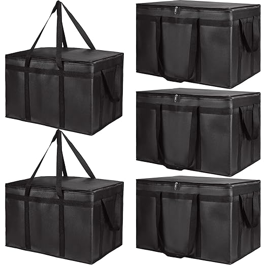Bodaon 5-pack insulated food delivery bag for hot and cold meals, XXX-Large