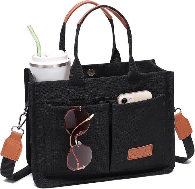 Canvas tote bag for women with crossbody strap and laptop compartment