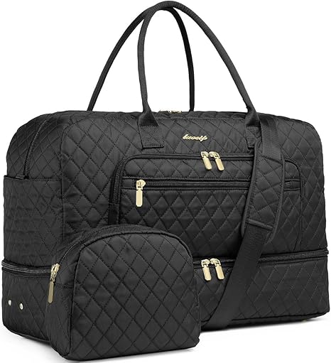 Large women's travel duffle bag with wet toiletry pocket, black