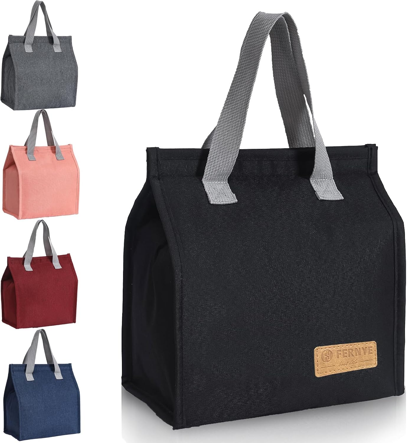 Waterproof reusable lunch tote, thermal cooler bag, light black, for women and men