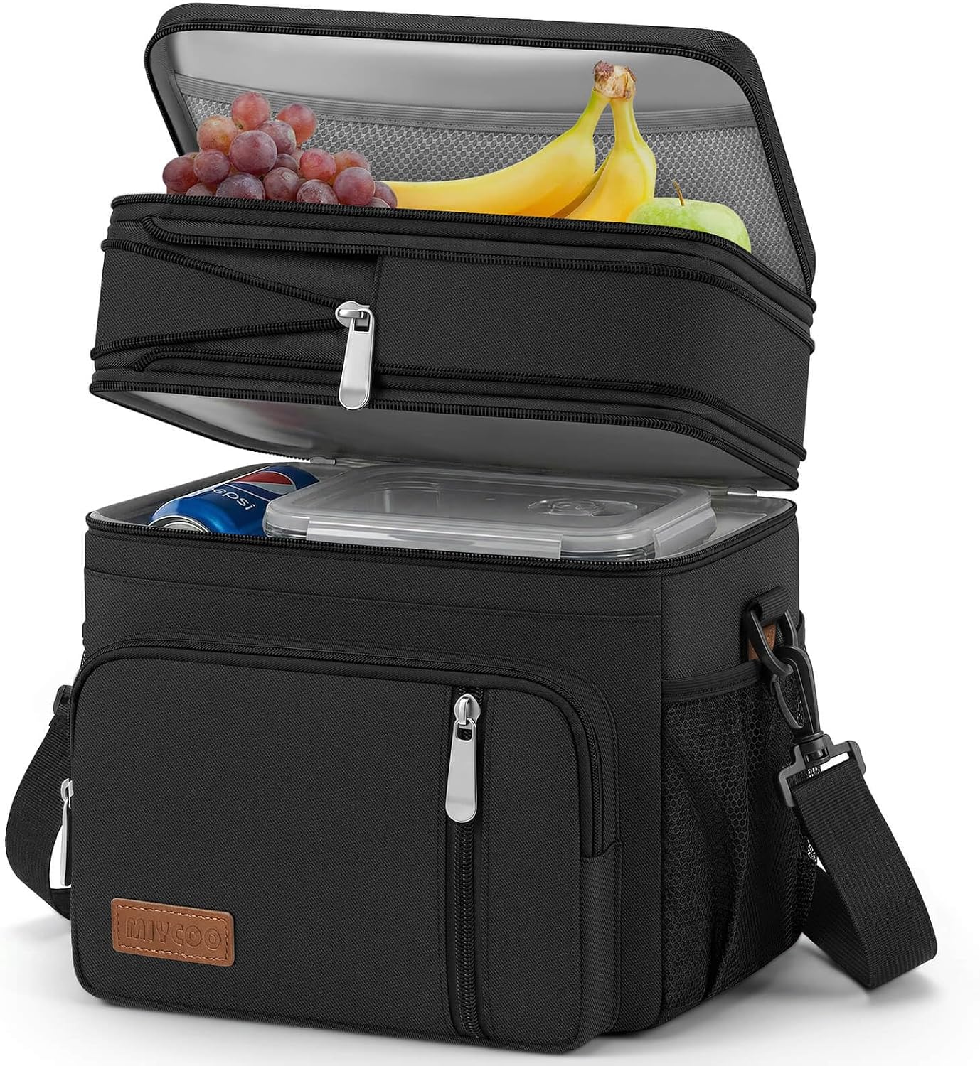MIYCOO double deck leakproof insulated cooler bag, black, 15 liter
