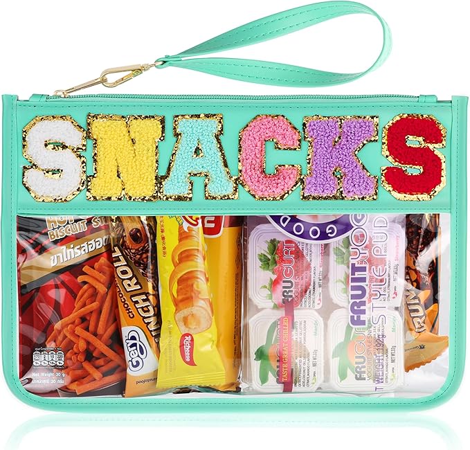 Clear chenille varsity letter flat pouch with zipper, style A