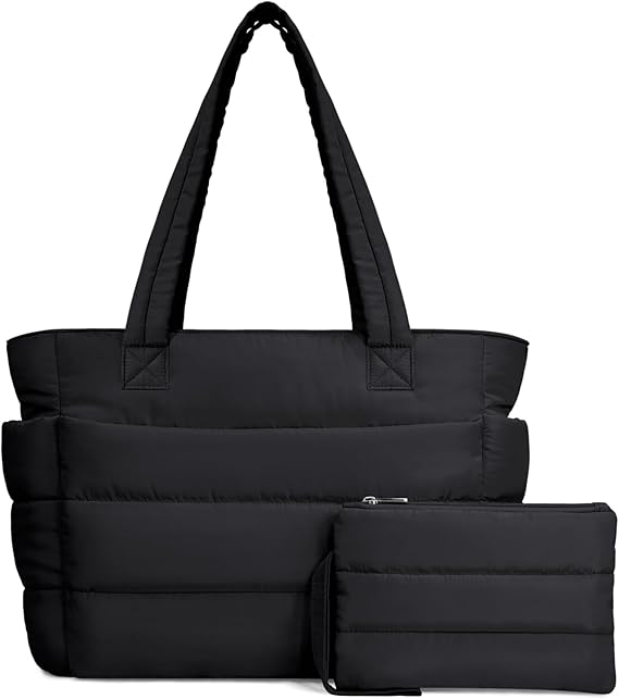 TOPDesign puffer tote bag, quilted shoulder bag for work, travel, gym