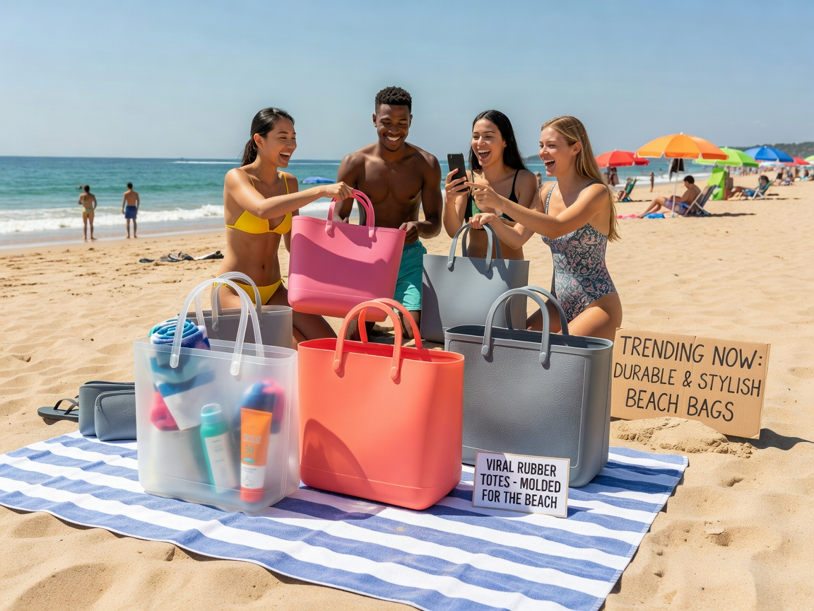 Viral rubber and molded beach totes, alternatives to Bogg Bag