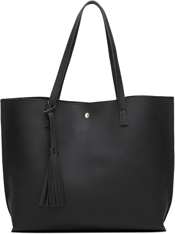 Dreubea women's soft faux leather tote shoulder bag with tassel detail
